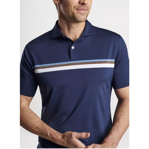 Peter Millar Crown Crafted Navy Mayhew Performance Jersey Polo Medium NWOT - Picture 1 of 4